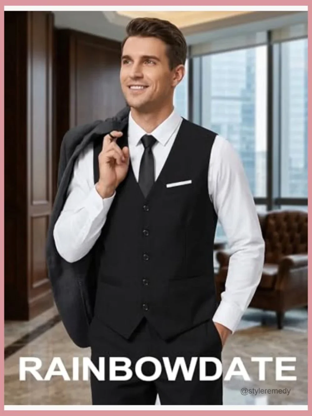 Slim Fit Satin Back Formal Vest with Tie & Pocket Square